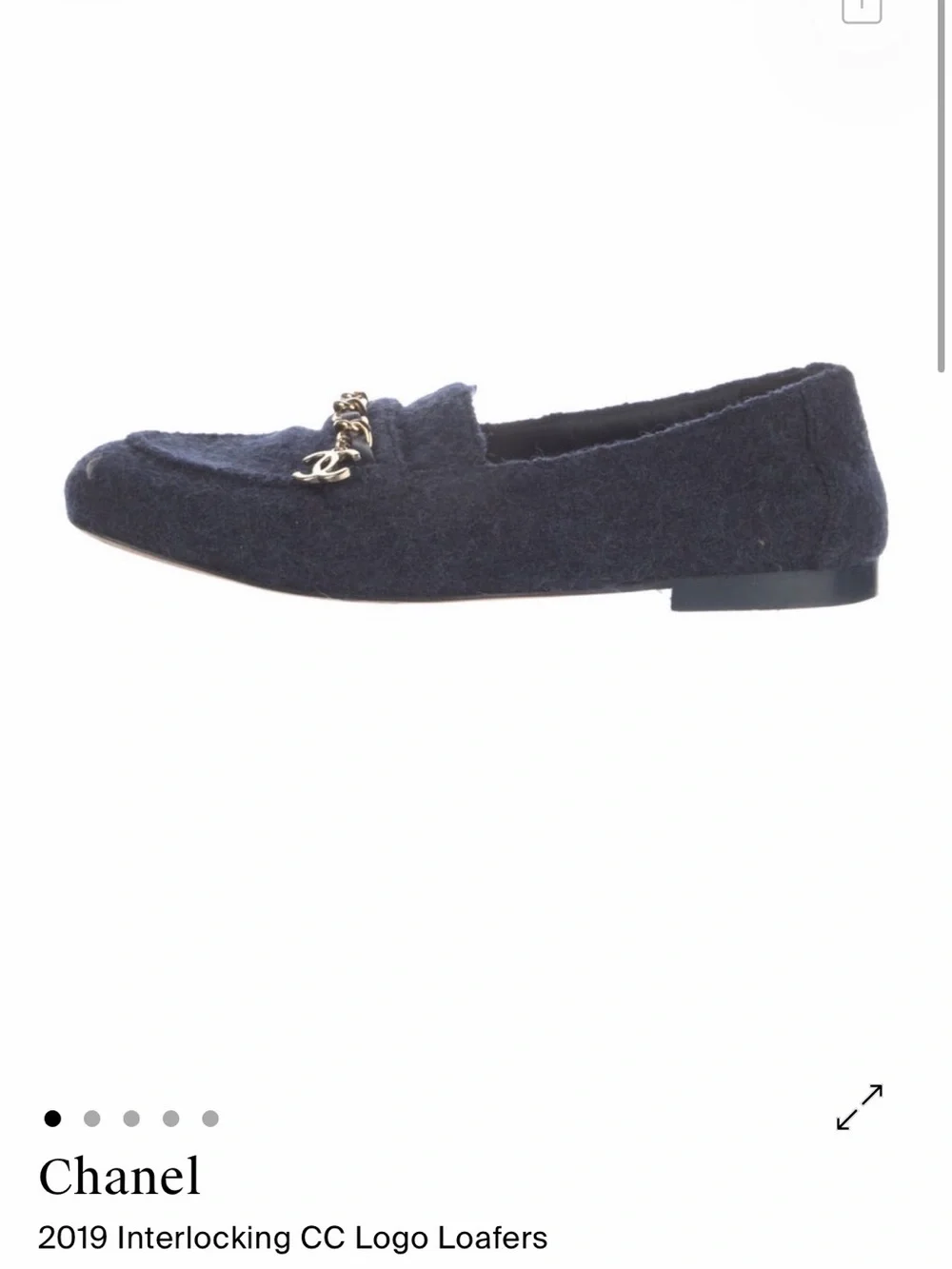 CHANEL Navy Wool Interlocking CC Chain Loafers